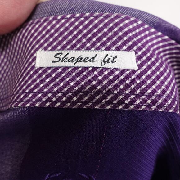 Bugatchi Uomo Shirt Mens Large Purple Pink Plaid Shaped Fit Button Up Cotton - Picture 7 of 10